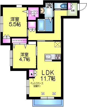ＫＵＫＵＮＡＫＯＩＷＡⅡの間取り|★ペットスペースあり★