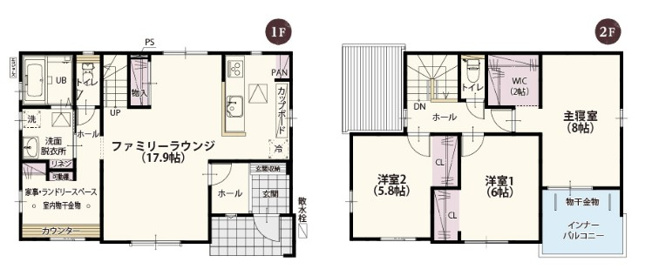【間取り】 | ワイウッドコート本庄市本庄第9期　新築住宅 | ≪2号棟≫3LDK＋家事・ランドリールーム■陽光ふりそそぐ明るい家