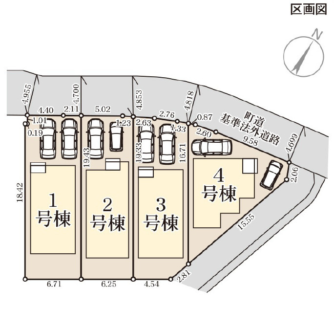 リーブルガーデン八重瀬町玻名城 第２・２号棟の区画図|区画図／２号棟／接道状況：北側4.69ｍ町道