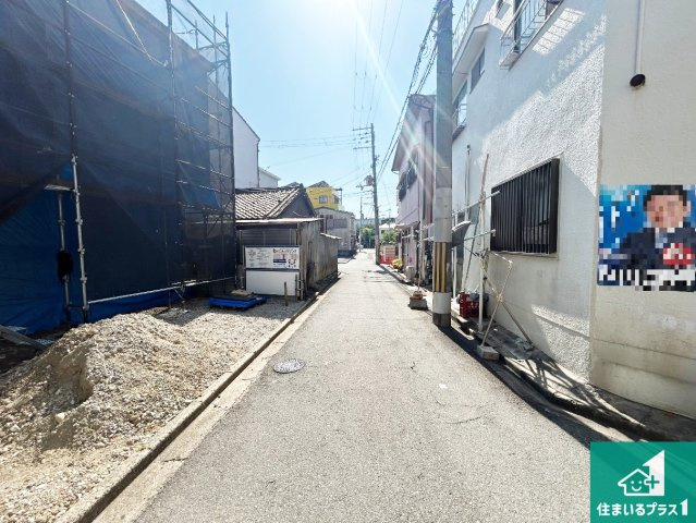 堺市堺区南庄町　第1期　新築一戸建ての前面道路含む現地写真|周辺は落ち着いた街並みの住宅地！子育てがしやすい住環境です！まだ未完成ですが、現地でしかわからない事もございます。是非一度ご覧ください。