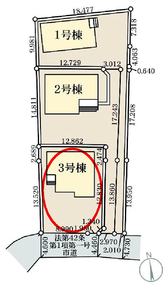 リーブルガーデンＳ第１前橋亀里　3号棟の区画図|駐車場並列３台以上ご用意しています！来客時も重宝しますよ♪