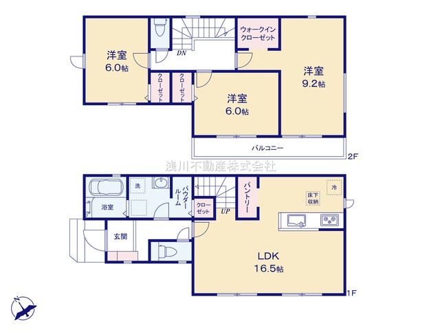 八王子市　川口町　新築一戸建て　０１期の間取り|～全室南西向き3LDK　開放感あるワンフロアリビング、収納豊富・全室6帖以上の快適住空間～