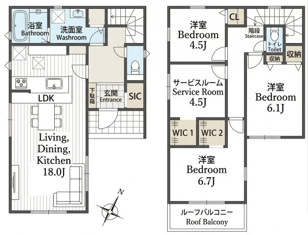 長期優良住宅　WIC付　伊川谷町潤和　2号棟　新築戸建の間取り