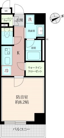 「防音マンション」ジェイグランコート中野の間取り|1Kタイプの間取りです