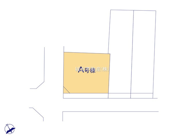 練馬区桜台5丁目 全3棟 A号棟の区画図|土地面積80.00㎡ 南西側約4.0公道×北西側約4.0ｍ公道に面する角地