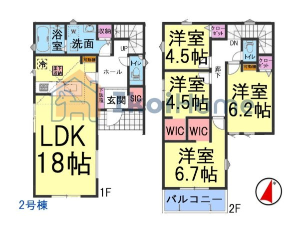 神戸市西区伊川谷町潤和25-1期　全2棟2号棟　新築戸建の間取り|【ホームページに現地動画掲載中】●年中無休：当日予約可●リビング18帖以上！折下天井のキッチンお洒落