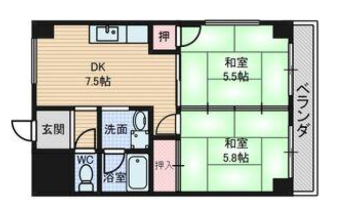 愛知県北名古屋市1棟不動産投資マンション【サンメゾン西春】の間取り