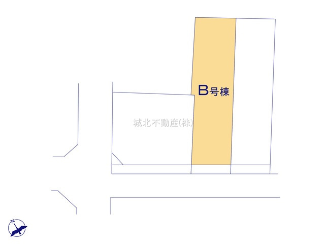 練馬区桜台5丁目 全3棟 B号棟の区画図|土地面積80.28㎡ 南西側約4.0公道に面する立地