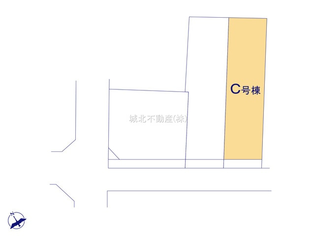 練馬区桜台5丁目 全3棟 C号棟の区画図|土地面積80.03㎡ 南西側約4.0公道に面する立地
