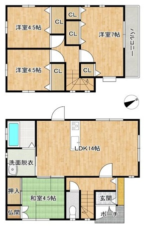 水回りリフォーム物件　玉津町二ツ屋　中古戸建の間取り