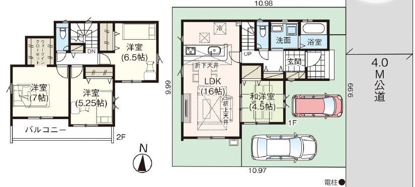 川越市霞ヶ関北6丁目　4LDK+カースペース２台付き　新築戸建の間取り