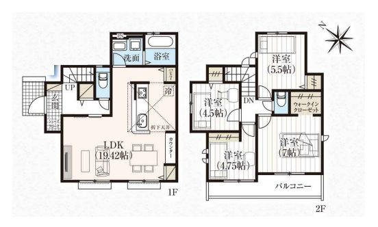 【間取り】 | 東久留米市下里２丁目　新築戸建て | 4LDK・土地面積120.00ｍ2・建物面積95.63ｍ2