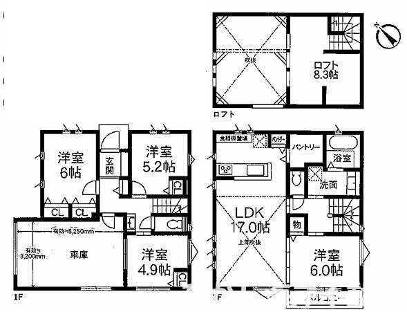 茅ヶ崎市浜須賀　新築戸建の間取り|南西向き　４LDK