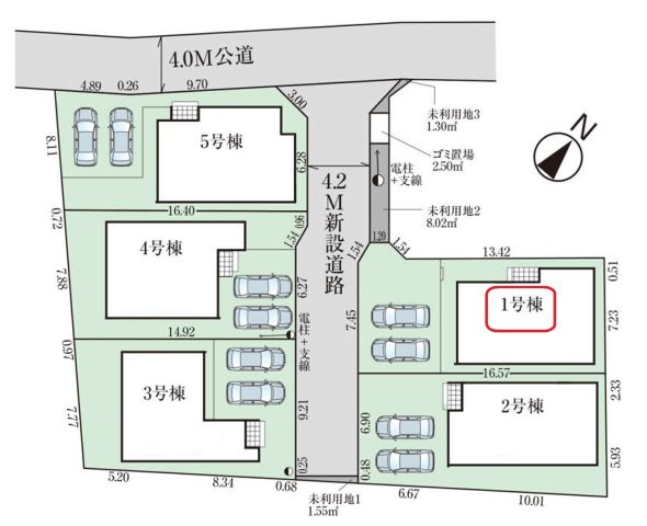 入間市下藤沢4丁目・全5棟　新築一戸建　1号棟の区画図|【全5棟・1号棟】カースペース並列2台。