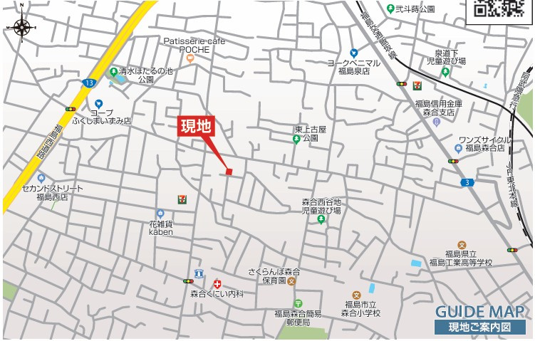 新築戸建・新築建売　福島市森合的場　森合小・福島第四中の地図|現地案内図