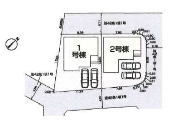 ふじみ野市元福岡１丁目の新築一戸建の区画図|並列駐車2台可！ご夫婦でお車をお持ちの方の安心です。