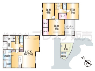 【間取り】 | 生駒市中菜畑２丁目の新築一戸建 全５区画 | １号地間取図
