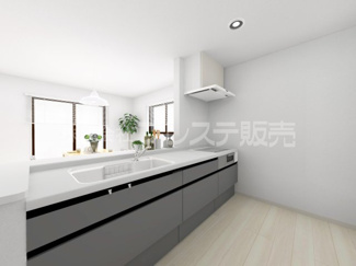【キッチン】 | 生駒市中菜畑２丁目の新築一戸建 全５区画 | １号地キッチン完成イメージ／人気の対面キッチン♪