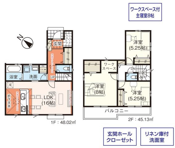 入間市下藤沢4丁目・全5棟　新築一戸建　3号棟の間取り|【全5棟・3号棟】カースペース並列2台。