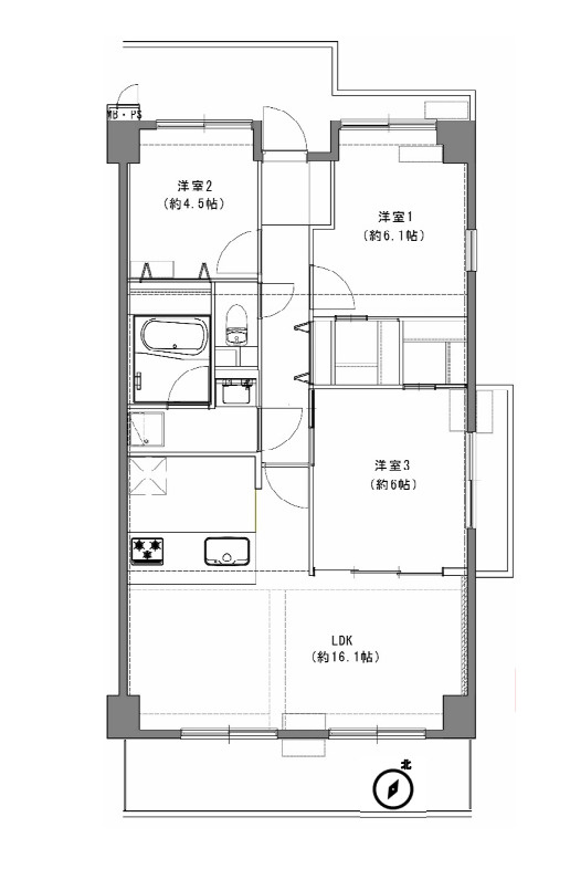 サーパス上尾第2の間取り|【サーパス上尾第2】・3LDK・専有面積73.79m2・バルコニー面積12.9m2