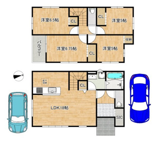 【間取り】 | 南庄町１丁　新築一戸建 | 駐車２台可能（車種制限有）！セカンドカーや来客時にも安心ですね♪是非現地にてご確認ください！