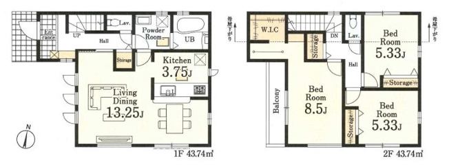 【間取り】 | 東久留米市中央町３丁目　新築戸建て | 3LDK・土地面積110.47ｍ2・建物面積87.48ｍ2