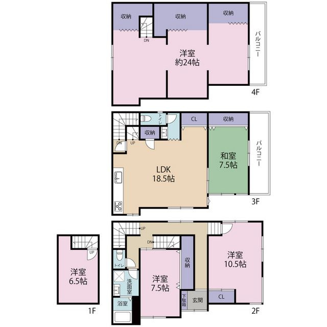 車庫3台付　戸建の間取り