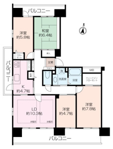 4階部分3方向角部屋、専有面積94.80㎡の3LDK