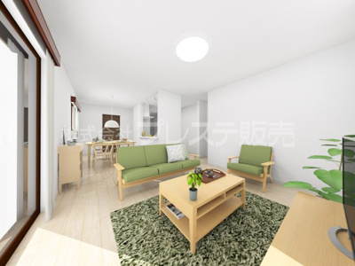 【居間・リビング】 | 生駒市中菜畑２丁目の新築一戸建 全５区画 | ２号地リビング完成イメージ／ＬＤＫは広々18.5帖！南向きですので、陽あたり良好です♪※モデルハウスあり 