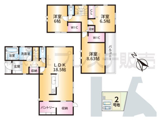 【間取り】 | 生駒市中菜畑２丁目の新築一戸建 全５区画 | ２号地間取図