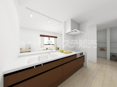 【キッチン】 | 生駒市中菜畑２丁目の新築一戸建 全５区画 | ２号地キッチン完成イメージ／人気の対面キッチン♪