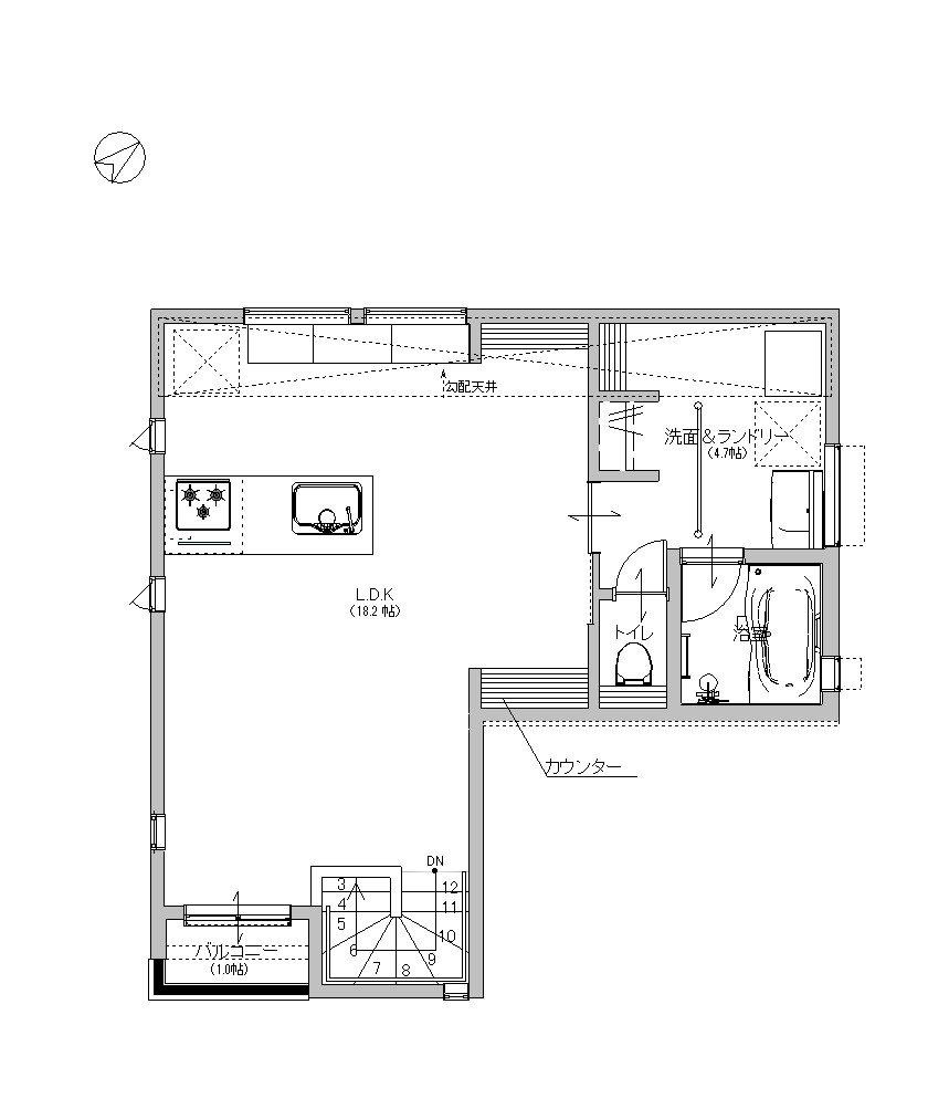 ■藤沢市辻堂太平台1丁目　新築戸建の間取り|2階間取り☆広々としたリビングスペースは18帖以上の広さ♪