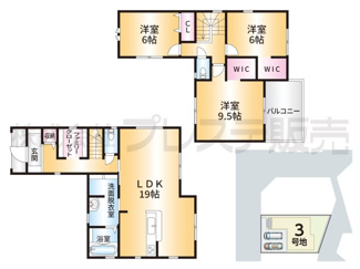 【間取り】 | 生駒市中菜畑２丁目の新築一戸建 全５区画 | ３号地間取図