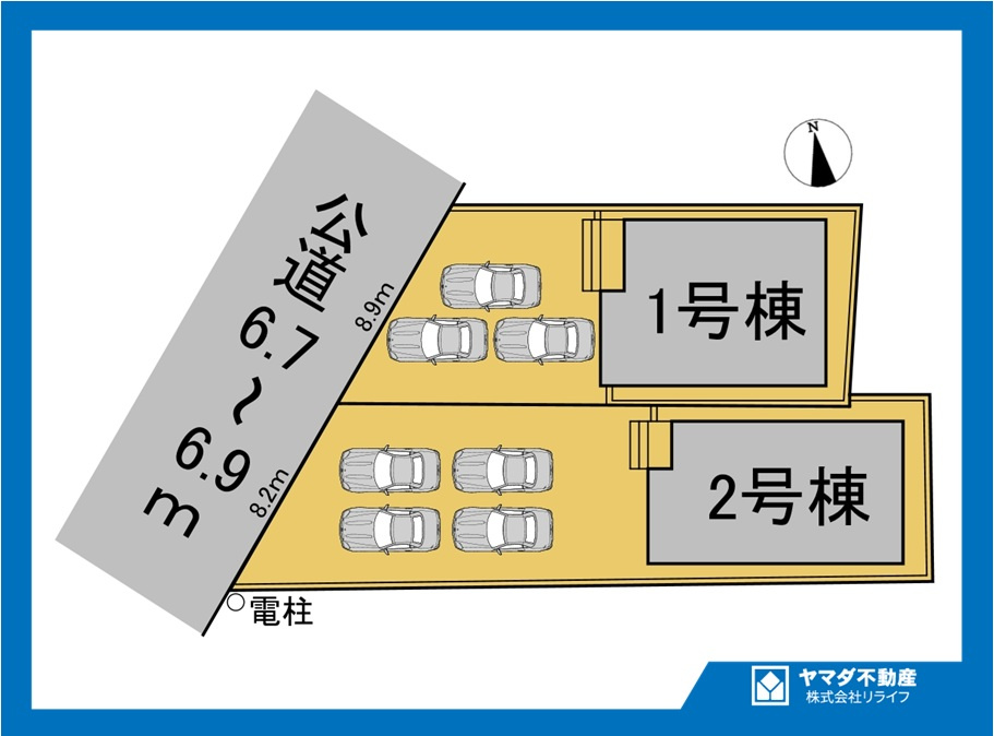 クワイエ　江南市大間町新町第1　全2区画分譲の区画図|■区画図
■YAMADA電機の　ヤマダ不動産　株式会社リライフ　
いつでもお問合わせ下さい。