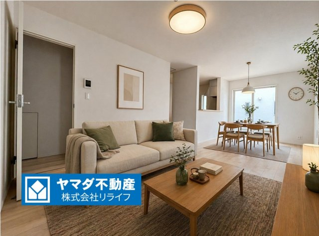 クワイエ　一宮市三条第6　全4区画分譲の居間・リビング|※家具配置イメージ
フローリング材は木目調でナチュラルな美しさ。様々な傷やクラックの発生を抑える特殊加工済み。
床材に受ける様々な傷や、温度・湿度変化によるクラックの発生を大幅に抑える特殊加工を施工。