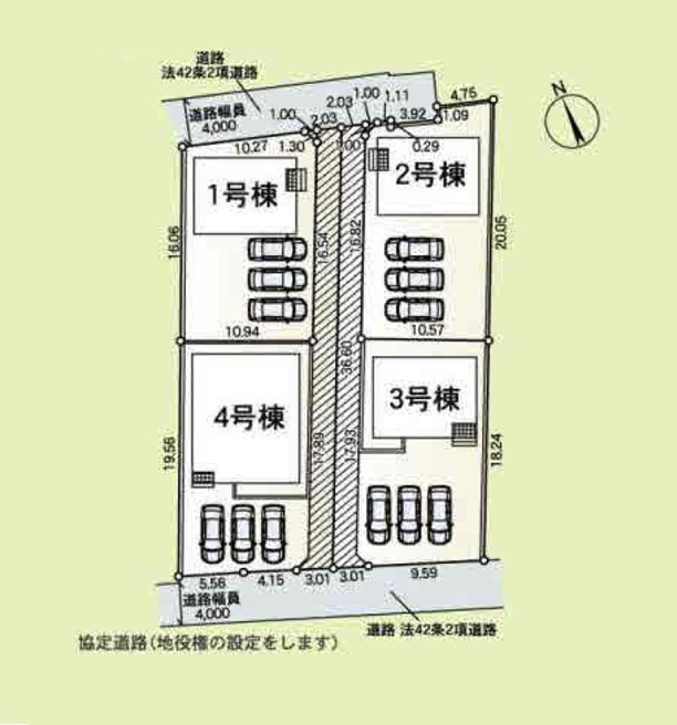 新築　伊勢崎市田部井町第9　3号棟　Cradle Gardenの区画図|全4区画の3号棟です。土地約81坪。
