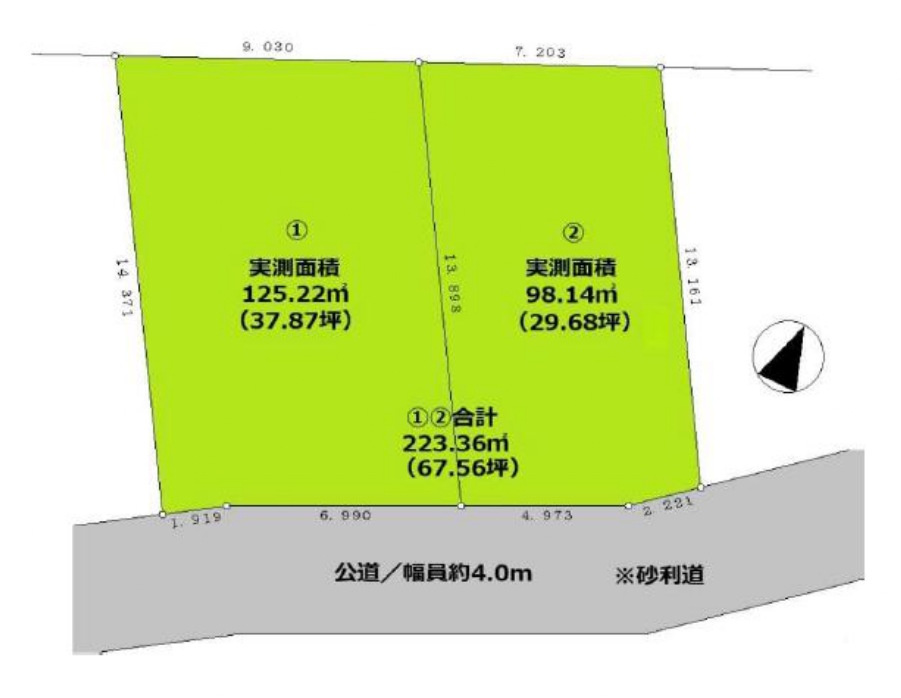 敷地面積67.5坪　売地　川越市寺尾の土地図|区画図　敷地面積67.5坪！確定測量後のお引渡しです！資材置場・駐車場にいかがですか？

