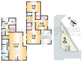 【間取り】 | 生駒市中菜畑２丁目の新築一戸建 全５区画 | ５号地間取図