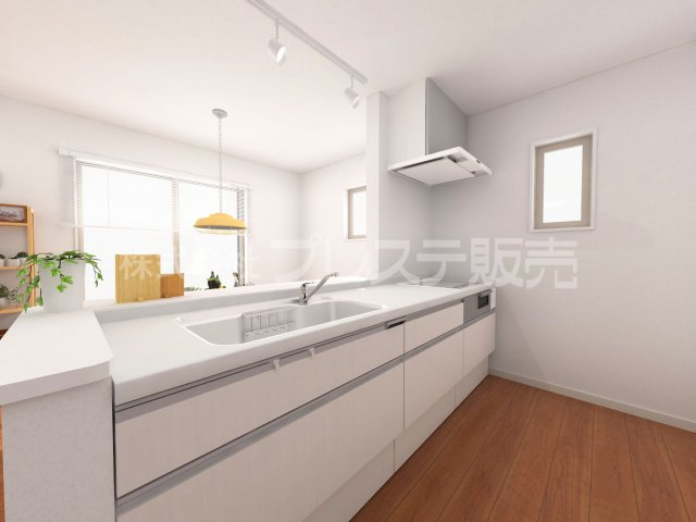 生駒市中菜畑２丁目の新築一戸建 全５区画のキッチン|５号地キッチン完成イメージ／人気の対面キッチン♪