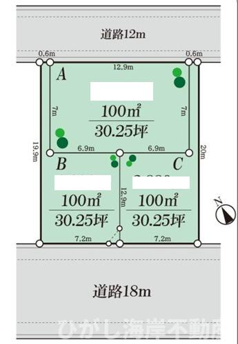藤沢市大庭　売地　全3区画の土地図|対象B区画