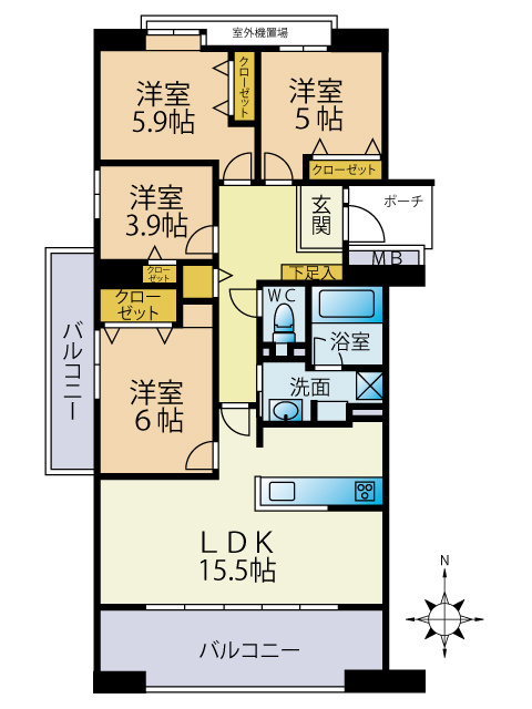 レークヒルズ野多目 2番館の間取り|4LDK、価格2999万円、専有面積84.8㎡、バルコニー面積17.77㎡ 
