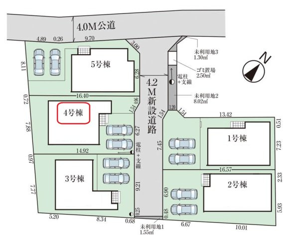入間市下藤沢4丁目・全5棟　新築一戸建　4号棟の区画図|【全5棟・4号棟】カースペース並列2台。
