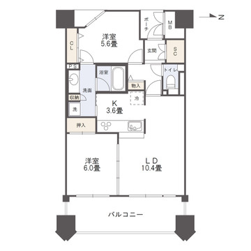 アルファステイツ市駅前の間取り|専有面積60.38㎡（18.26坪）の2LDK。東向きのお部屋です♪