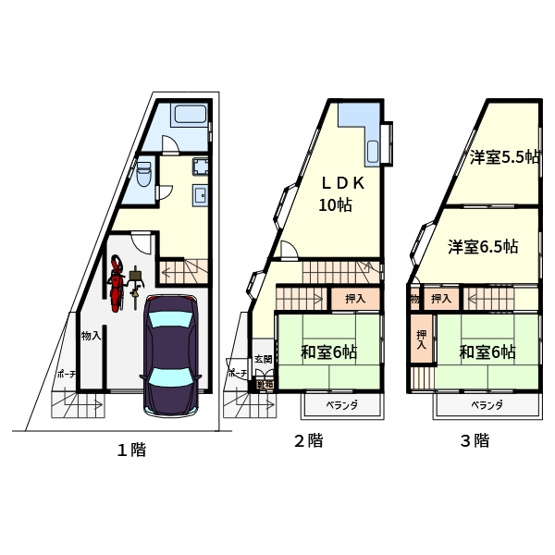 【間取り】 | 津之江町2丁目車庫付貸家