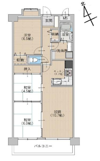 【間取り】 | コスモ初芝 | 専有面積:68.40平米　バルコニー面積:8.65平米　間取り:3LDK!
