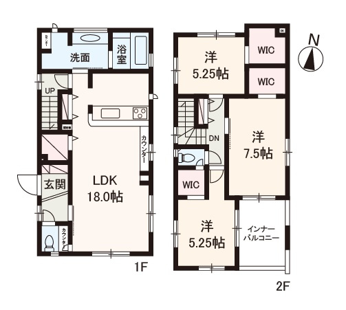 【間取り】 | 堺市南区晴美台3丁　1号棟 | 3室にWICを備えた3LDK！長期優良住宅／耐震+制震構造／住宅性能評価W取得予定。カースペース並列2台分有(車種による)。