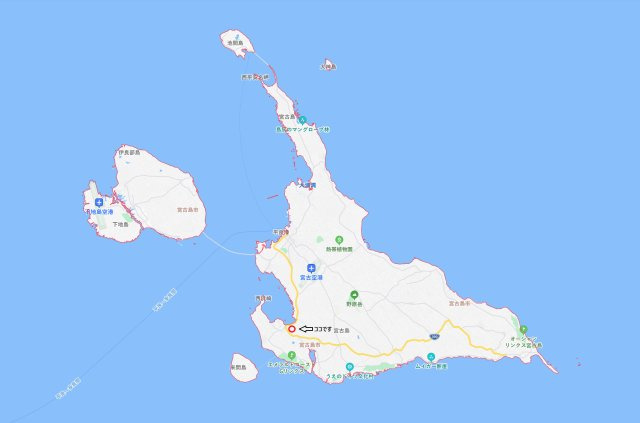 憧れの宮古島。なぜか理想と思える宮古島。現況は畑ですが建築する事が出来る売地となります。２区画での販売ですが、１区画でもお譲り致します、な、『宮古島市下地上地』の土地。の地図