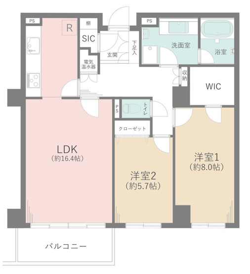 【間取り】 | エステ・スクエア成瀬２番館 | 2LDKは、リビングダイニングキッチンと二つの居室がある間取りでございます。夫婦や小さなお子さんのいるご家庭に特におすすめで、リビングで家族団らんを楽しみつつ、個室でプライベートな時間も確保できます。