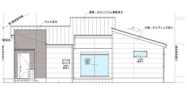 Hapikuru Town緑ケ丘5丁目新築一戸建て│平屋4LDK+駐車2台可の完成予想図|西側立面図