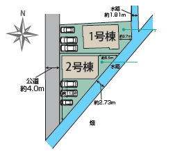 平塚市南金目　新築戸建　全2棟1号棟の区画図